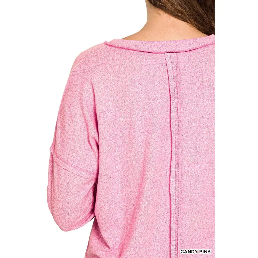 Zenana Soft Melange Hacci Exposed Seam Coin Pocket Tee